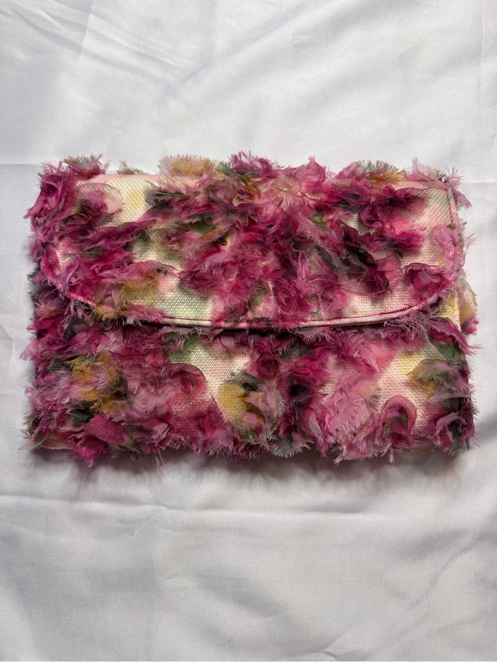 Pink Feather-Trim Clutch Bag